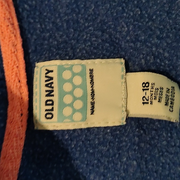 Old Navy Toddler Hoodie – Size 12-18 Months – Blue Zip-Up with Rainbow Logo & He - Picture 3 of 3